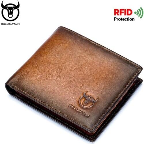 Genuine Leather Men Short Wallet Anti-theft RFID Purse Swipe Multiple Card Slots Position Photo Album Money Bag Card Holder
