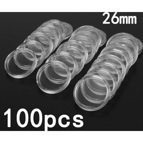 New 100pcs Pence Storage Capsule Coin Holder Home Garden Supplies/ 26mm Clear Round Coin Capsules Money
