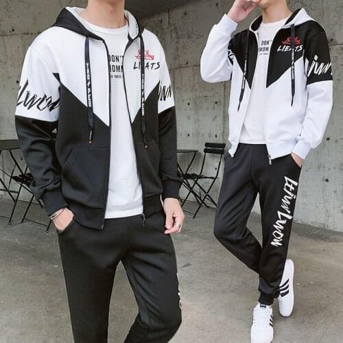 Autumn Tracksuit Men Zipper Patchwork Hoodie+Pants Suit2 Piece Set2021 Hip-Hop StreetwearFashion Casual SportsSets New