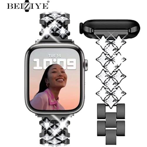 Diamond Stainless Steel Strap For Apple Watch Band 42mm 38mm Women Crystal Metal Bracelet For Apple Watch 40mm 44mm 6 5 4 SE 3 2