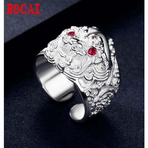 S925 sterling silver retro domineering Pixiu single index finger open ring men