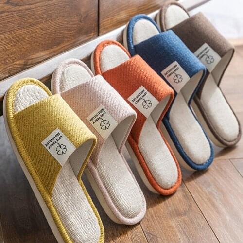 2021 Spring Autumn Linen Slides Women Household Bedroom Cotton Slippers Flat Shoes Flip Flops Female Comfort Chanclas Mujer