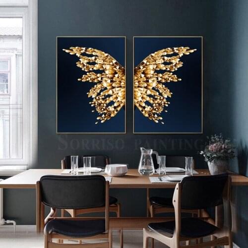 Nordic Abstract Golden Diamond Butterfly Canvas Painting Modern Wall Art Posters And Prints Pictures For Living Room Home Decor
