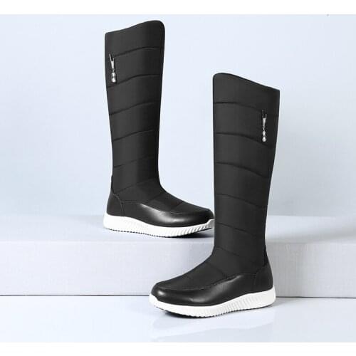 3 Colors Warm Down Womens Snow Boots Thick Fur Plush Knee High Boots Women White Black Ladies Cotton Space Boots Female
