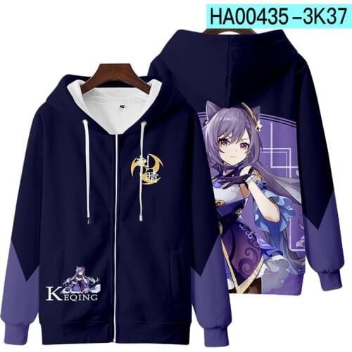 Genshin Impact Hoodie Cosplay Costume Mona Kaeya Klee Diluc Venti Paimon Zhongli Keqing Ganyu Unisex 3D Zipper Hooded Sweatshirt