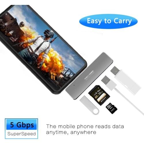 USB C HUB MacBook Pro adapter with Thunderbolt 3 Type C Hub for MacBook USB-C to 3 Port USB3.0 Micro SD/TF Reader Slot Dock