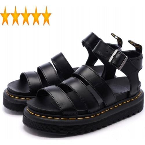 Rome 2021 England New Harajuku Women Street Platform 100% Genuine Leather Buckle Casual Sandals Female Summer Shoes
