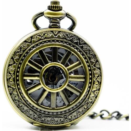 Vintage Bronze Arabic Numerals Mechanical Pocket Watch Men Women Clock PJX1286