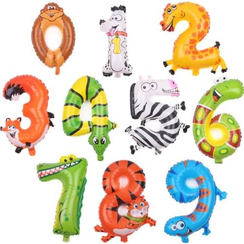 Animals Number Foil Balloons Digit Helium Ballons Birthday Party Wedding Decor Air Baloons Event Party Supplies