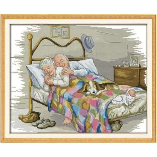 DIY hand cross stitch embroidery 11CT printing old couple pattern cross stitch 57 * 46 cm home decoration Promotion