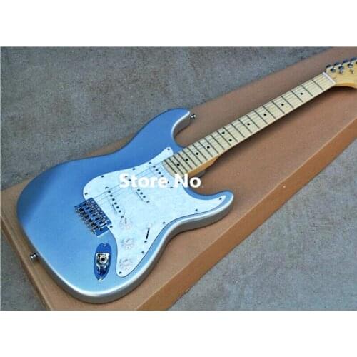 High quality FDST-1010 metal silver color solid body with white pickguard maple fretboard electric guitar, Free shipping