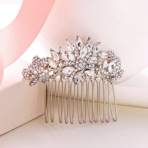 Tuliper Flower Bridal Hair Comb Hairpin Women Wedding Hair Accessories Crystal Rhinestone Hair Pieces Party Jewelry Gift