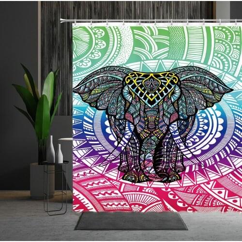 Elephant Bath Curtain Bohemian Animal Pattern Shower Curtains Set Mildew Proof Bathroom Partition Multiple Size With Hooks