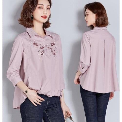 Women Blouse Embroidered Nine-Quarter Sleeve Spring Autumn plus Size Long Sleeve Shirt Blusas Ropa De Mujer