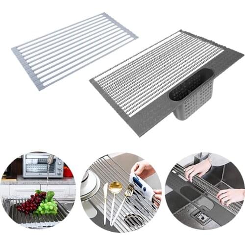 Foldable Dish Drying Rack Stainless Sink Drain Basket Washing Vegetable Fruit Drying Rack Net For Kitchen Bathroom Supplies