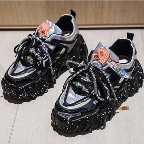 Chunky Sneakers Women Autumn 2021 Fashion Women Shoes Sequined Bling Platform Sneakers Women Shoes Silver Walk Tenis Feminino