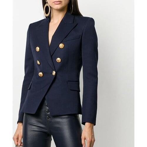 HIGH QUALITY New Fashion 2020 Designer Blazer Jacket Womens Metal Lion Buttons Double Breasted Blazer Outer Coat Size S-XXXL