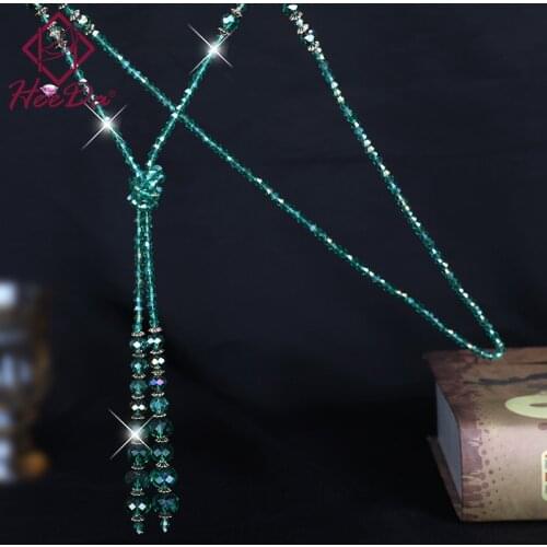 Women Shiny Crystal Beads Strand Long Necklace 2021 Tassel Sweater Chain Lady Graceful Tie Knot Neck Accessories Jewelry Female