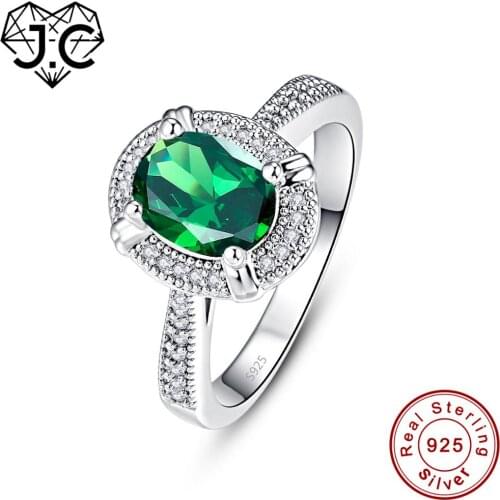 J.C Oval Cut Ruby Sapphire Emerald 925 Sterling Silver Ring Size 6 7 8 9 Women Wedding Exquisite Fine Jewelry Gift