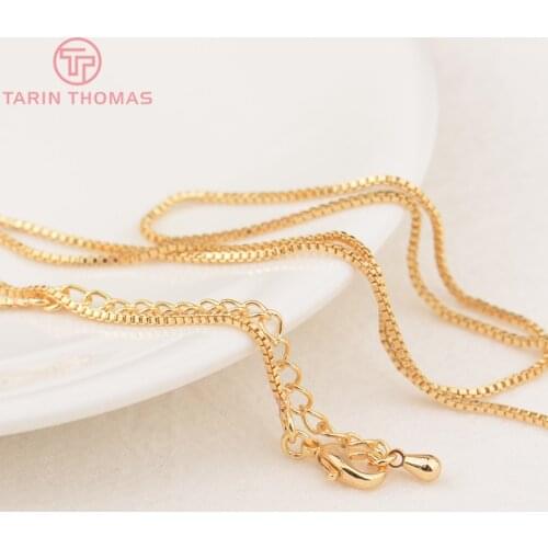 2PCS 48CM Thickness 1MM 24K Gold Color Brass Finished Box Necklace Chain High Quality DIY Jewelry Making Findings Accessories