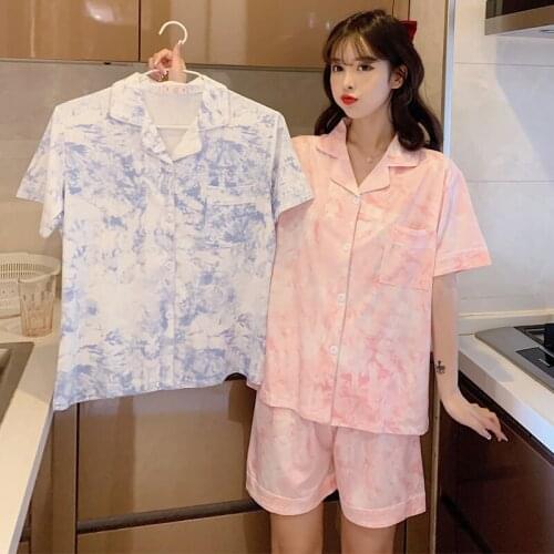 2021 Summer Short Sleeve Pajama Sets for Women Korean Print Shorts Sleepwear Suit Pyjama Homewear Pijama Mujer Home Wear Clothes