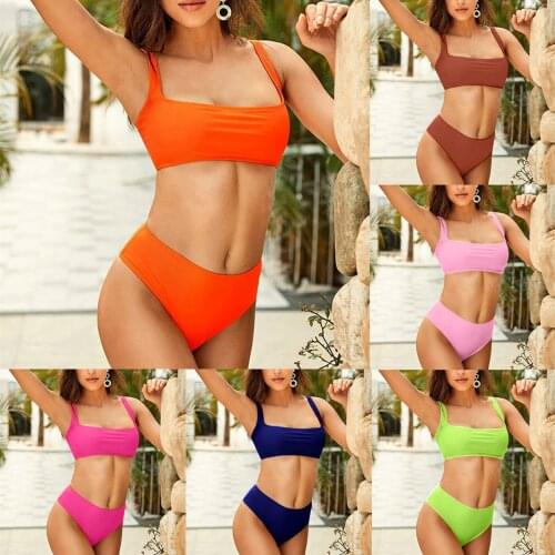 2021 New Sexy Push Up Brazilian Bikini Set Women Swimsuit Solid Color Nylon Split Sexy Popular Style Beach Swimwear купальники