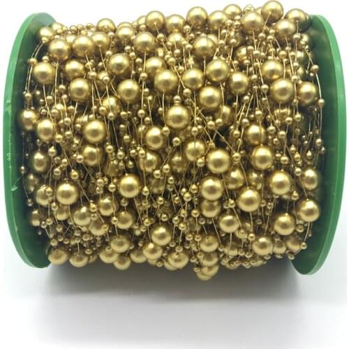 5yards Golden Fishing Line Artificial Pearls Beads Chain Garland Flowers Wedding Party Decoration Brides Headgear