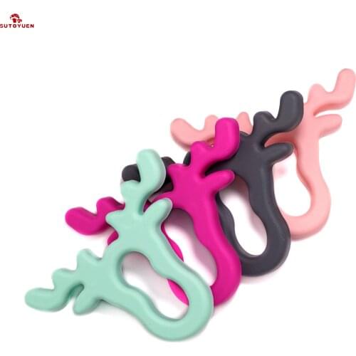 Sutoyuen 8pc Silicone Baby Teether Animal Antlers Teether Necklace Baby Pacifier Beads Teething Chewable Nursing Toys BPA Free