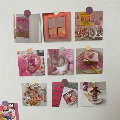 9 Sheets Pink Girl Bear Series Decoration Card Back Blank Postcards Diy Collocation Kawaii Wall Sticker Writable Greeting Cards