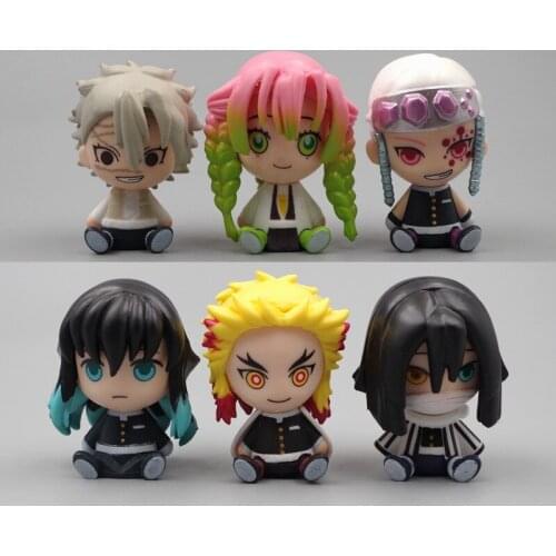 6Pcs/Set Anime Demon Slayer Q Version Kanroji Mitsuri Uzui Tengen Rengoku Kyoujurou Figure Model Doll Toy for Kids Birthday Gift