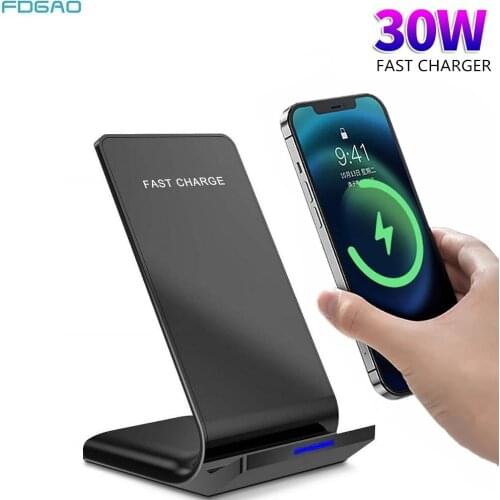 30W Qi Wireless Charger Stand For iPhone 12 11 Pro XS XR X 8 Samsung S21 S20 Fast Charging Holder Dock Station Phone Chargers