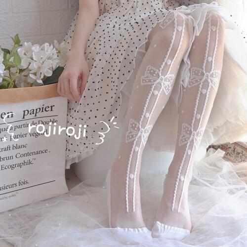 Sexy Sweet Lolita Thigh High Socks Cosplay Japanese Style Lovely Lace Bowknot Soft Girl JK Uniform Silk Stockings Summer