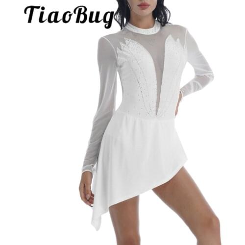 Women Figure Skating Dance Dress Diamond Mesh Long Sleeve Rhythmic Gymnastics Ballet Dance Leotards Competition Practice Clothes