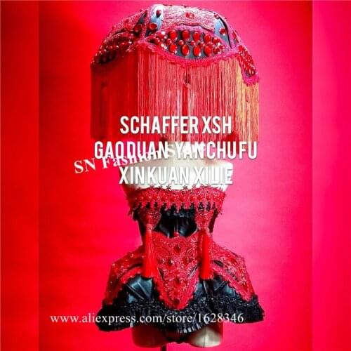 EC83 Black red dj dress bar catwalk wears clothe singer performance show outfits skirt gogo dance costumes stage bodysuit disco