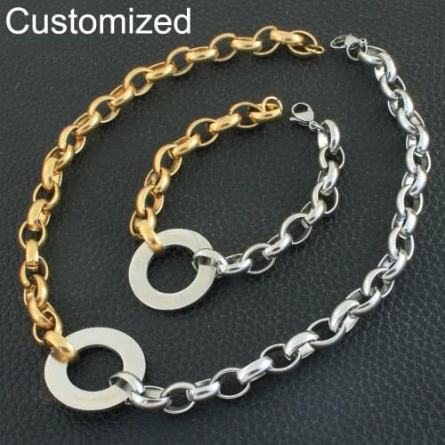 Customized Engraving Fashion Stainless Steel Vintage Jewelry ID Tag Name Personalized Bracelet Necklace Round Pendant Sets