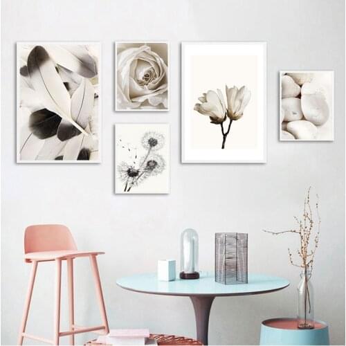 Canvas Painting Wall Art Nordic Poster Black White Dandelion Feather Rose Flower Pictures For Bedroom Home Decor No Frame