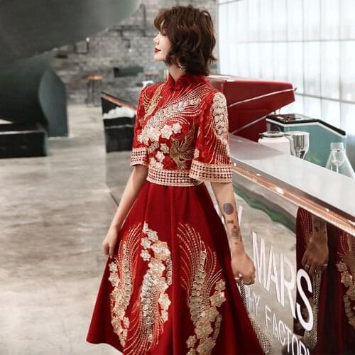 Chinese Traditional Wedding Banquet Slim Vintage Red Bridesmaid Dress Formal Elegant Birthday Party Вечернее плать De Soiree