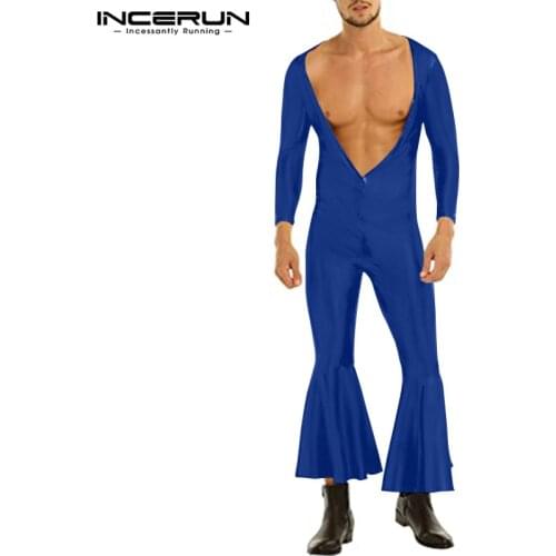 Long Sleeve V Neck Casual Bib Pants INCERUN Mens Flares Jumpsuits Solid Fitness Rompers Man Fashion Sexy Dance Overalls S-5XL 7