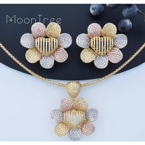 MoonTree Luxury Flower Cubic Zircon Necklace Earring Set Wedding jewelry Sets For Women Fashion Jewelry Set