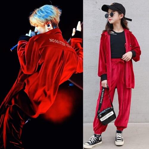 Boys Girls Hip-Hop Trend Suit Kids Jazz Dance Costumes Adult/Kids Street Dance Stage Performance Catwalk Show Red Suit DQL4693