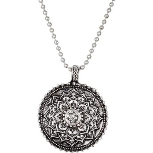 Leather Chain Lotus Necklace Yoga Chakra Mandala Pendant Necklace Ancient Buddha Buddhism Amulet Religious Jewelry Gifts