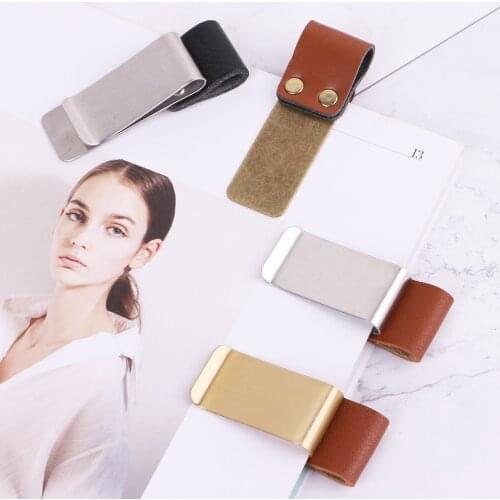 Handmade Leather Stainless Steel Pen Holder Clip Journal Notebook Paper Folder M17F