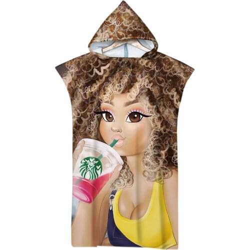Lovely African Girl Hooded Bath Towel for Adults Kid Microfiber Beach Towel Robe Poncho Shower Towels for Surf Outdooor Bathrobe