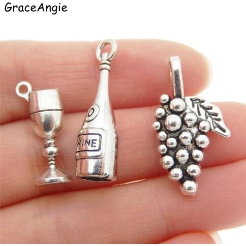 GraceAngie 15pcs Cute Wine Bottle + Goblet + Grape charm Pendant Zinc Alloy DIY Necklace Jewelry Bracelet Handmade Accessory