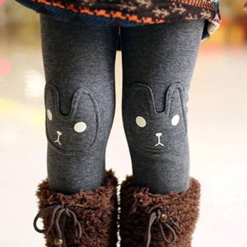 Cute Rabbit Printed Girls' Leggings Winter Baby Girl Clothes Embroidered Stretch Thickened Plush Legging Kids Warm Pants