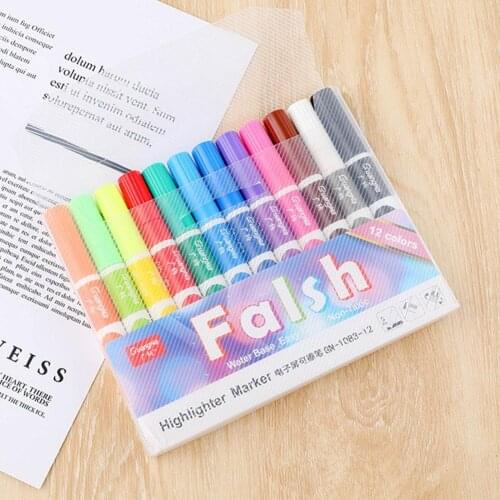 12 PCS Set Liquid Chalk Marker Pens Erasable Multi Board Glass Colours Window Writing Colored Art Pens Marker LED 8 Highlig Y1U3