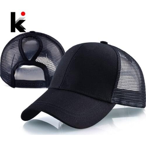2018 New Fashion Ponytail Baseball Cap Women Summer Mesh Snapback Hats Female Messy Bun Black Hat Casual Cotton Bone Casquette