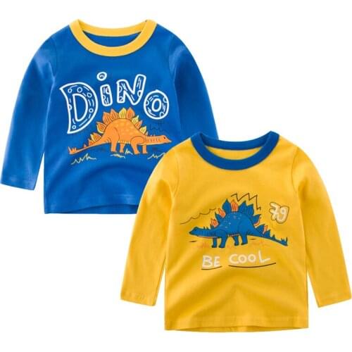 2021 New Kids Girls Boys Baby Cotton Tops Toddler Tees Clothes Children Cartoon T-shirts Long Sleeve New Little Dinosaur