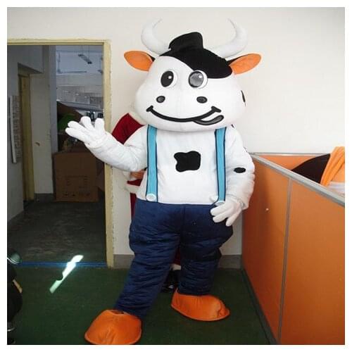 New White and Black Milk Cow Mascot Costume cattle ox moo-cow Mascot Fancy party Dress mascotte Costumes Adult Suit Size
