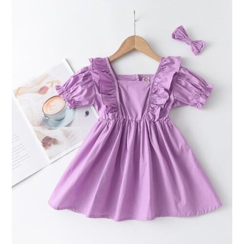 Girls' Princess Dress 2021 New Summer Korean Style Puff Sleeve Purple Dress Children Fashionable Skirt